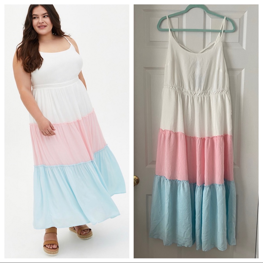 Torrid Multi Colorblock Challis Tiered Maxi Dress size 0